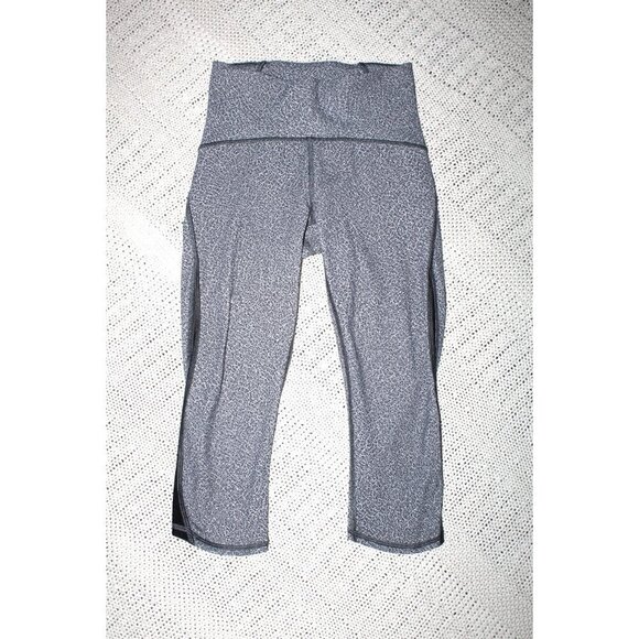LULULEMON train times Black and white Speckled Mesh details Crop Leggings Size 4 - Picture 9 of 12